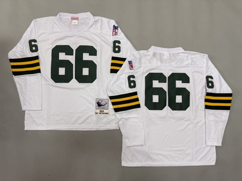Men 2025 Green Bay Packers #66 Nitschke white Throwback Limited NFL Jersey style 001